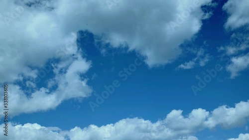 Timelapse of clouds against the blue sky, beautiful clouds in slow motion fly away against the blue sky. Spring sky before the rain.