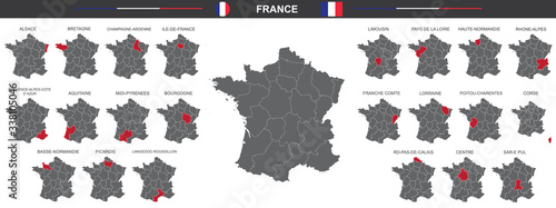 set of vector maps of France on white background
