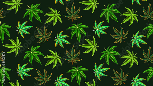 Seamless pattern with cannabis leaves. Cannabis, sativa, indica,marijuana. Vector Illustration background
