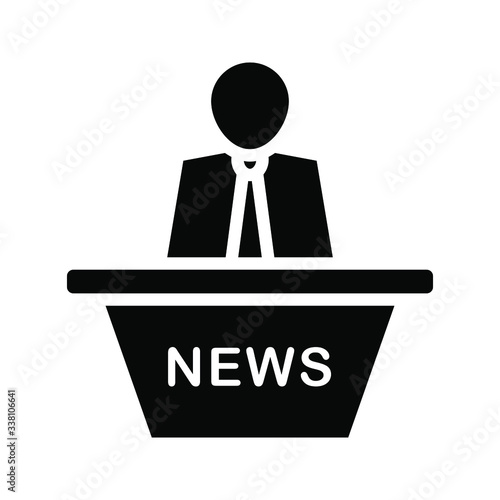 News broadcast icon on a white background. Editable stroke