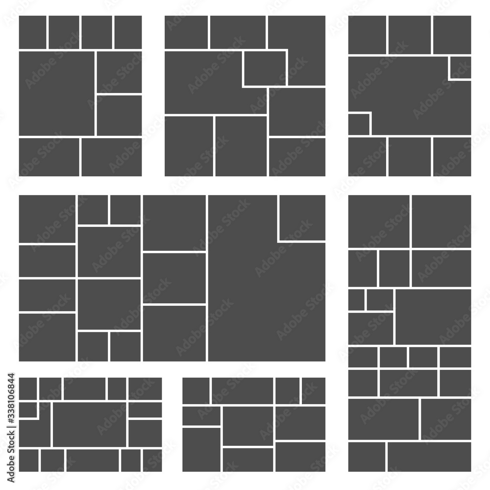 Set of square or rectangle photo collage templates. Photos grid picture
