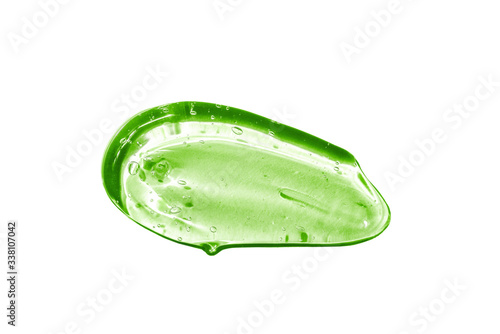 Aloe Vera cosmetic gel. Gel texture with bubbles on isolated white background. Concept of natural cosmetics. Close-up, macro