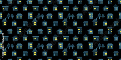 Paper craft houses background. Seamless pattern vector. Stay home.紙工作で作った家のパターン
