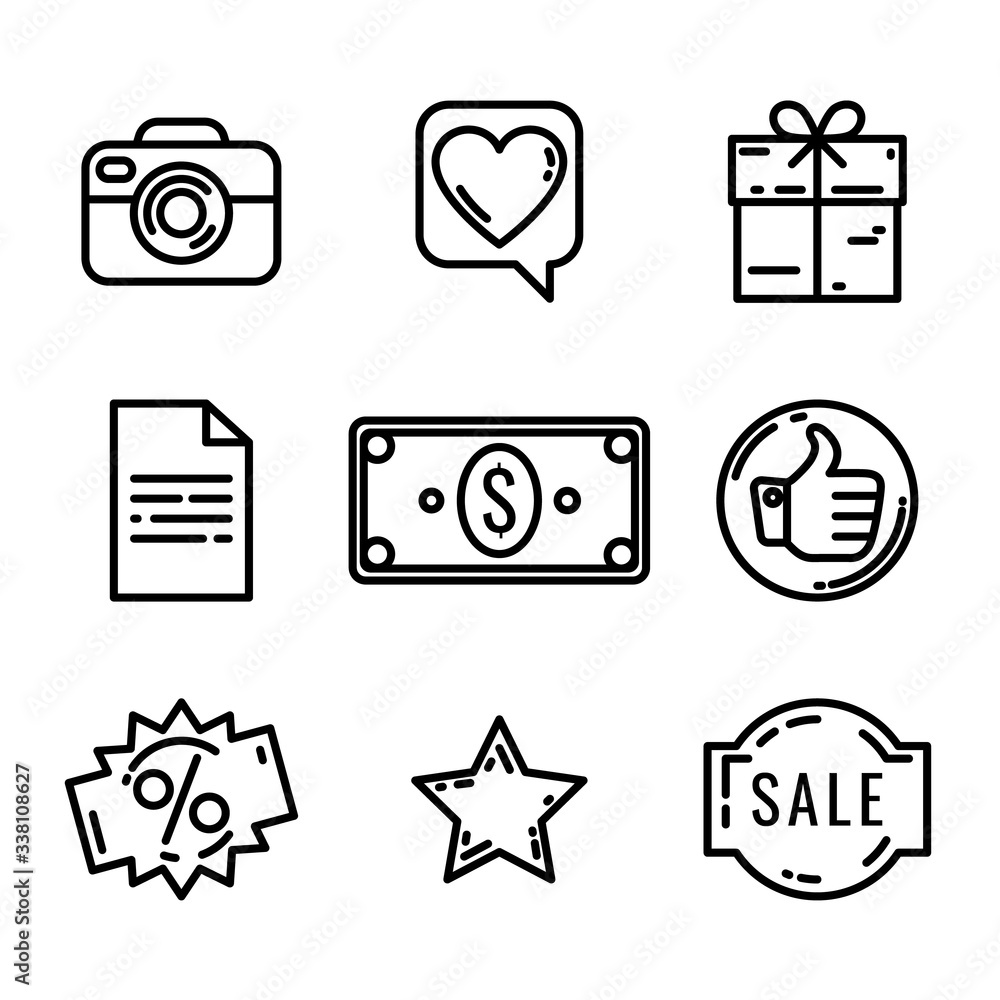 Set of 9 E-commerce and shopping web icons in line style. Vector illustration. Set of 9 E-commerce and shopping web icons in line style. Vector illustration.