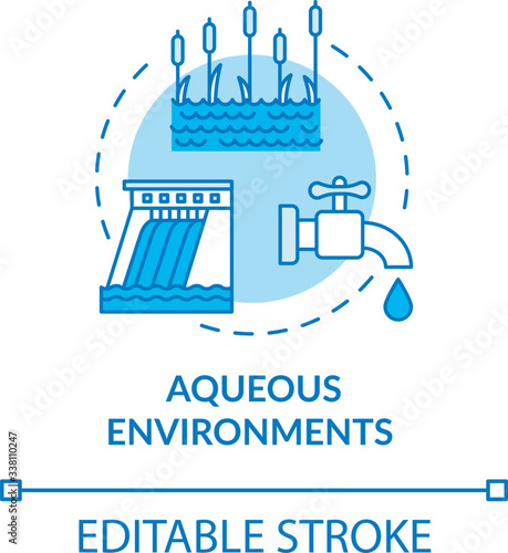 Aqueous environments turquoise concept icon. Microorganism transmission through liquid. Bodies of water idea thin line illustration. Vector isolated outline RGB color drawing. Editable stroke