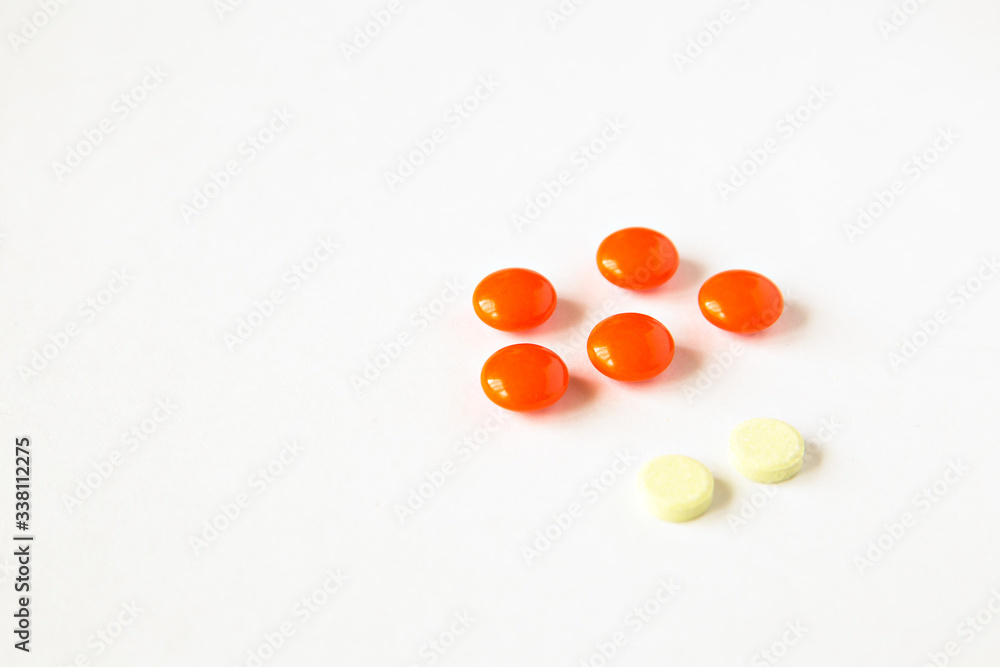 Set pills and tablets on white background. Pharmacy theme Set pills and tablets on white background. Pharmacy theme
