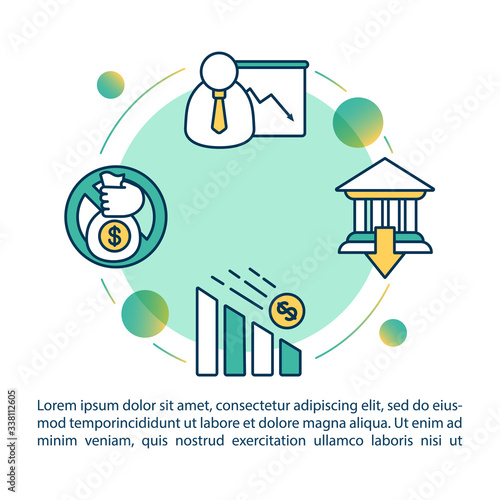 Default concept icon with text. PPT page vector template. National economic emergency, debt repayment failure. Financial crisis brochure, magazine, booklet design element with linear illustrations