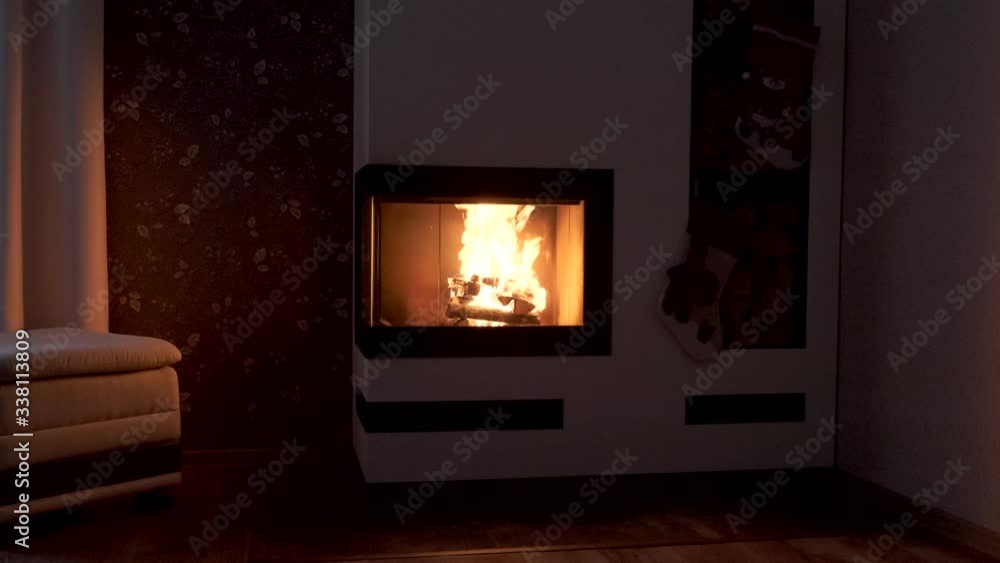Burning fireplace with firewood. Burning fireplace with firewood.