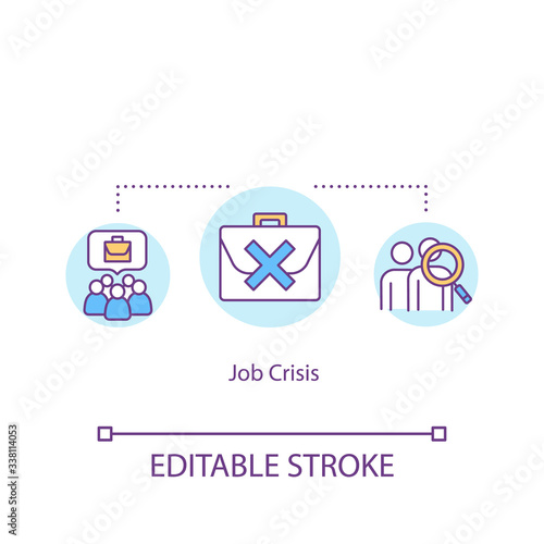 Job crisis concept icon. Massive unemployment, job cuts idea thin line illustration. Labor market emergency, unstable situation. Vector isolated outline RGB color drawing. Editable stroke