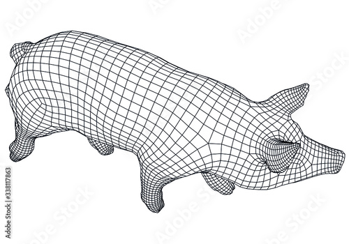 Pig polygonal lines illustration. Abstract vector pig on the white background