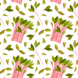Spring garden leaves of beet seamless pattern. Cartoon greens watercolor illustration. Wallpaper, wrapping paper design, textile, scrapbooking, digital paper.