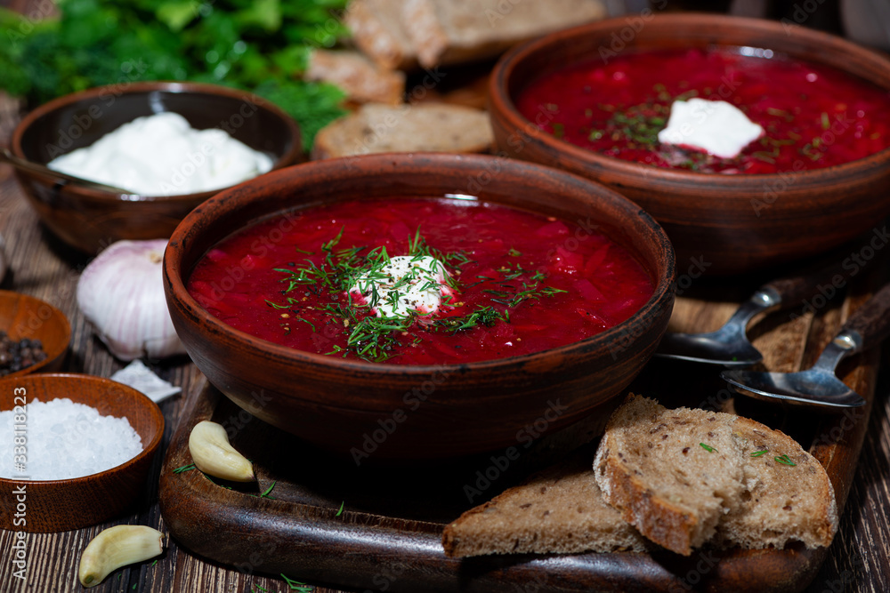 traditional russian dish borsch with sour cream traditional russian dish borsch with sour cream