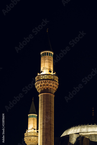 architecture mosque minaret in night 
