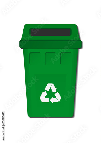 Bright green trash can. Separate collection of garbage and waste. The concept of environment, ecology. Icon for your design. Vector