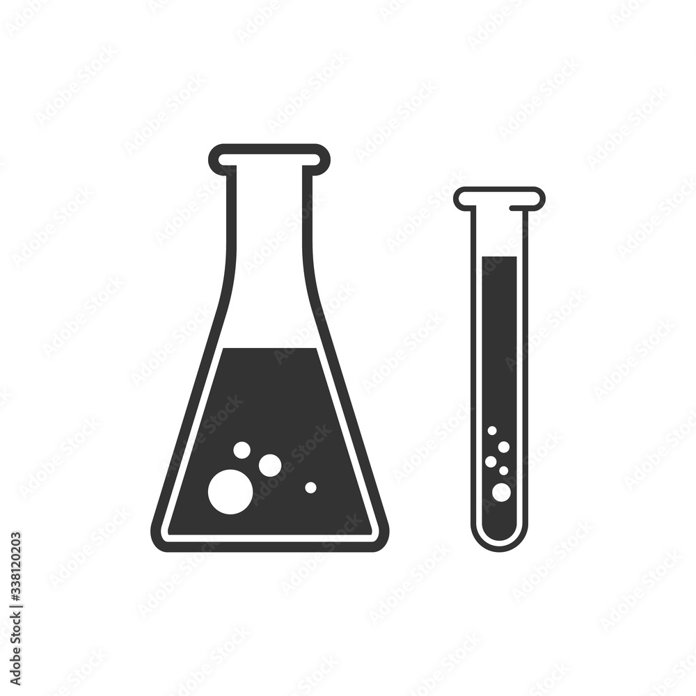 Test tube and flask icon isolated on white background. Vector illustration. Test tube and flask icon isolated on white background. Vector illustration.