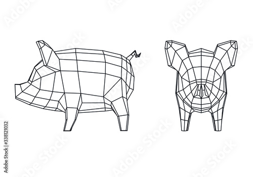 Pig polygonal lines illustration. Abstract vector pig on the white background