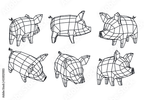 Pig polygonal lines illustration. Abstract vector pig on the white background