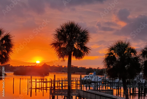 Sunset over Anclote River Tarpon Springs Florida photo