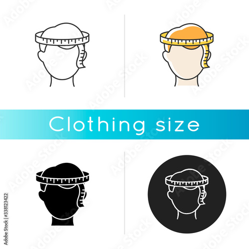 Head circumference icon. Linear black and RGB color styles. Human body measuring parameter. Dimensions specification for bespoke headwear, custom made hat. Isolated vector illustrations photo