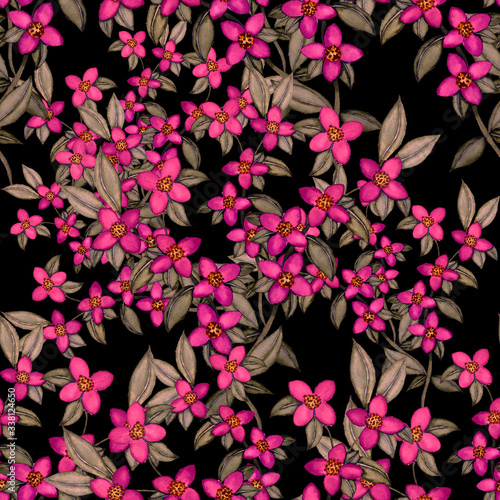 Vintage watercolor seamless pattern with flowers for decoration design. Brigh...