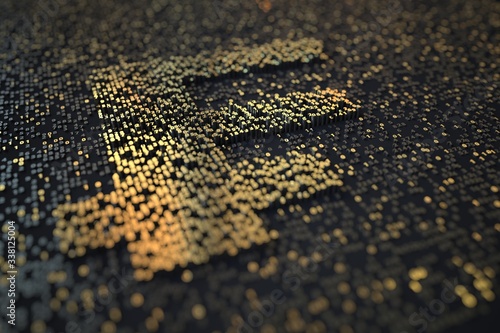 Golden numbers bars compose CHF Swiss franc symbol on black background. 3D rendering