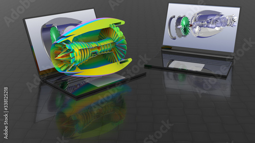3D rendering - finite element analysis of a plane engine photo