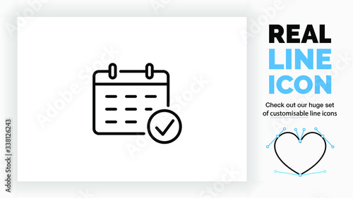 Editable line icon of an agenda with a checkbox, part of a huge set of editable line icons!