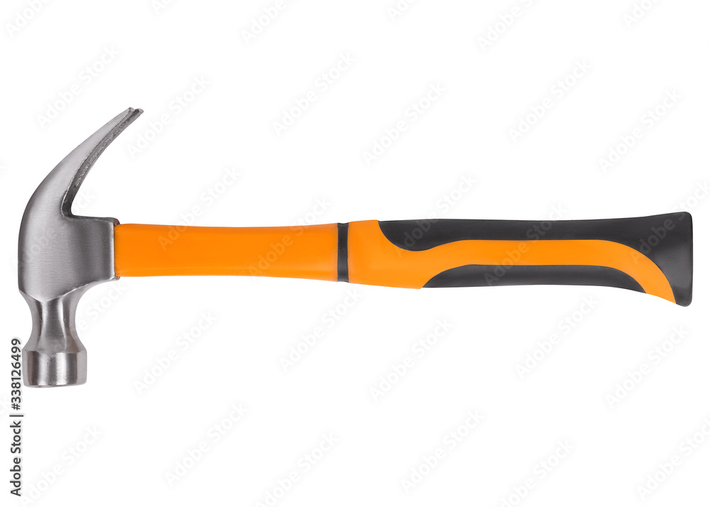 Claw hammer with orange rubber handle isolated on white background
Claw hammer with orange rubber handle isolated on white background