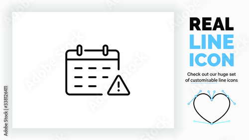 Editable line icon of an agenda with a warning sign