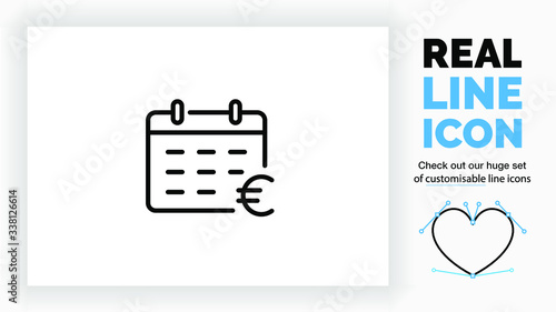 Editable line icon of a calendar with a euro sign, part of a huge set of editable line icons! 