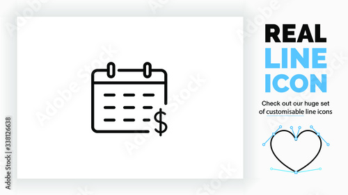 Editable line icon of a calendar with a dollar sign, part of a huge set of editable line icons and stick figures!