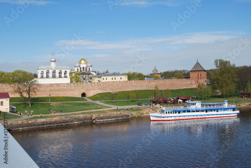 Novgorod Detinets (Kremlin) is citadel of Veliky Novgorod, Russia. It stands on left bank of Volkhov River about two miles north of where it empties out of Lake Ilmen. photo