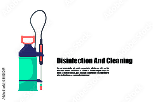 Prevention concept. Disinfection and cleaning. Methods of controlling the epidemic of coronavirus. Cylinder for disinfection in Vector illustration flat design. 