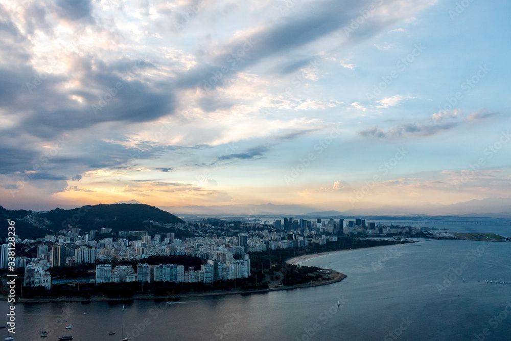 View of the city of Rio de Janeiro from Sugarloaf mountain at sunset, Brazil