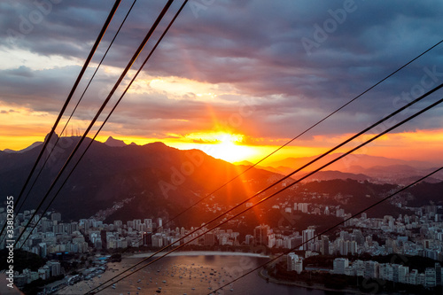 View of the city of Rio de Janeiro from Sugarloaf mountain at sunset, Brazil