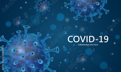 Corona Virus 2020, virus infections. Coronavirus (2019-nCoV). Virus Covid 19-NCP. Background with realistic blue virus cells. Symbol vector illustration.