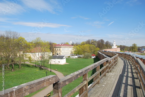 Novgorod Detinets (Kremlin) is citadel of Veliky Novgorod, Russia. It stands on left bank of Volkhov River about two miles north of where it empties out of Lake Ilmen. photo