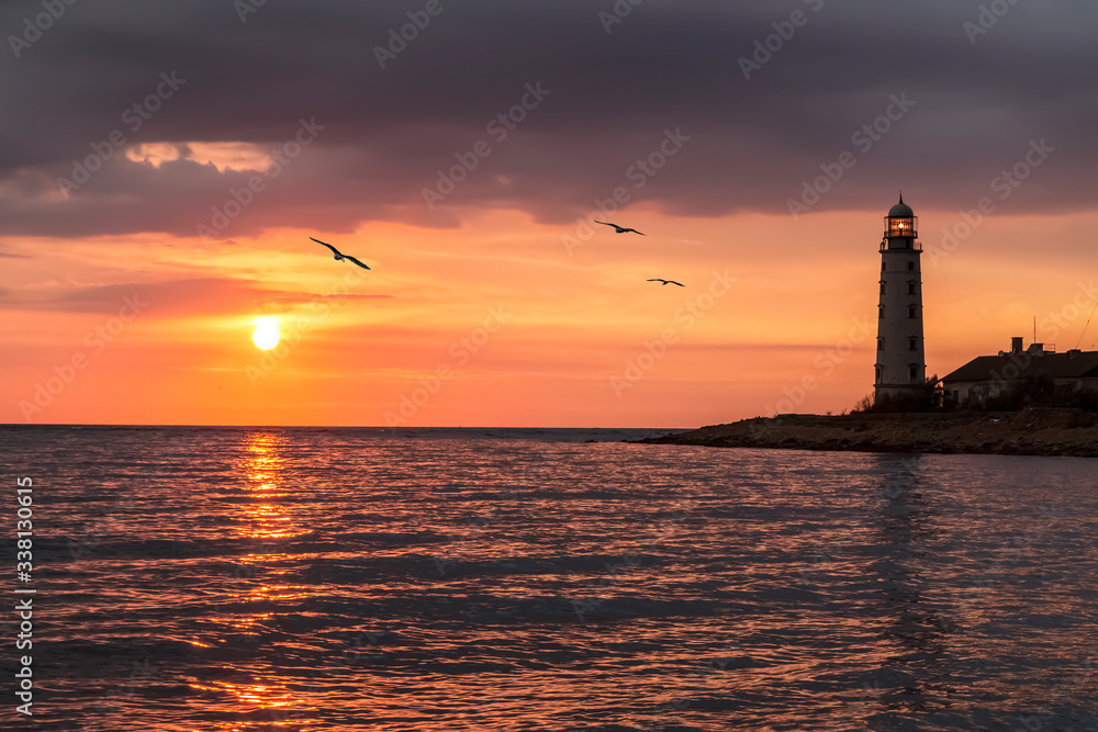 Cape Chersonesos lighthouse at sunset, Sevastopol, Crimea, Russia
