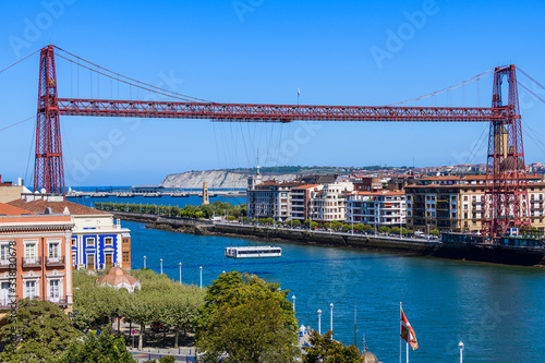 Biscay Bridge on the River Nervion.The beautiful city of Bilbao. Basque country. Northern spain