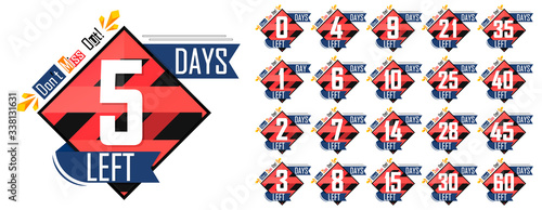 Set countdown tags, number days left banners design template, vector illustration