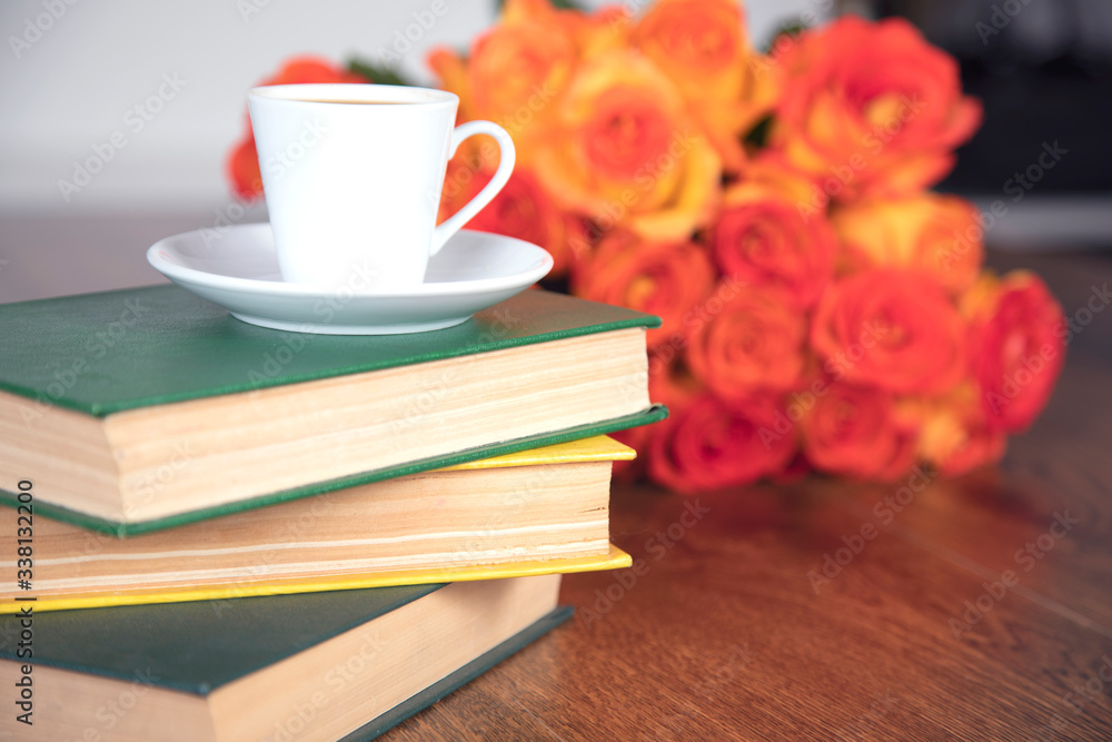 coffee with book and roses coffee with book and roses