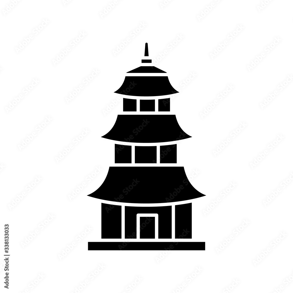 Japanese temple black glyph icon. Buddhist pagoda structure. Traditional shinto temple. Japanese style castle. Oriental architecture. Silhouette symbol on white space. Vector isolated illustration Japanese temple black glyph icon. Buddhist pagoda structure. Traditional shinto temple. Japanese style castle. Oriental architecture. Silhouette symbol on white space. Vector isolated illustration