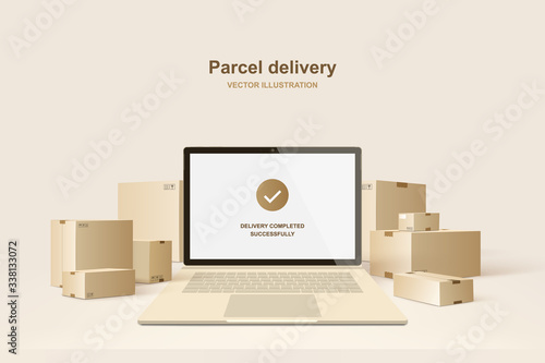 Parcel delivery. Concept for fast delivery service. Vector illustration