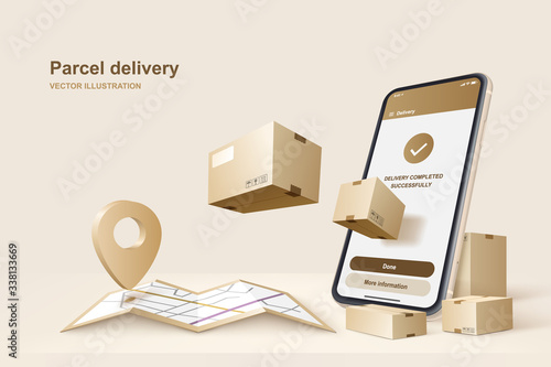 Parcel delivery. Concept for fast delivery service. Vector illustration