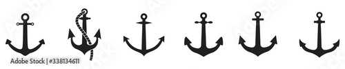 anchor icon set, Nautical maritime boat symbol, vector illustration