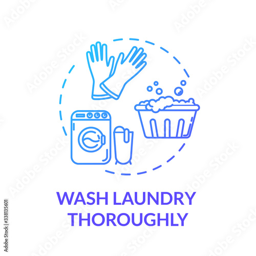 Wash laundry thoroughly blue concept icon. Clean clothes. Disinfection and sanitation for health care. Quarantine idea thin line illustration. Vector isolated outline RGB color drawing