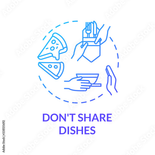 Don't share dishes blue concept icon. Use separate plates and tableware. Personal meal and kitchenware. Quarantine idea thin line illustration. Vector isolated outline RGB color drawing