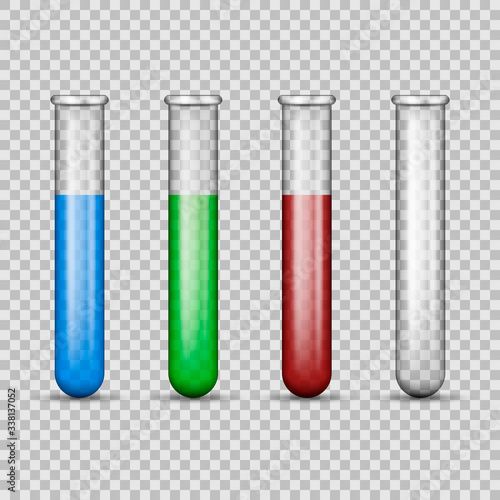 Medical glass tube set isolated on transparent background. Vector illustration.