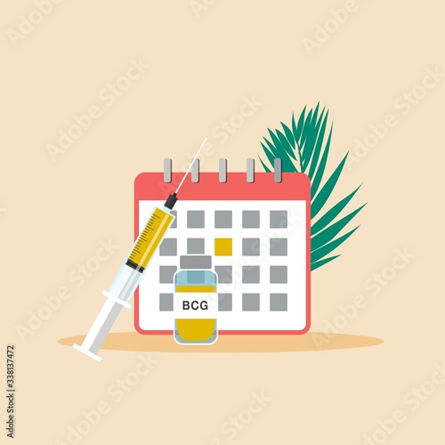 Vector illustration with BCG vaccine, syringe, and calendar. 