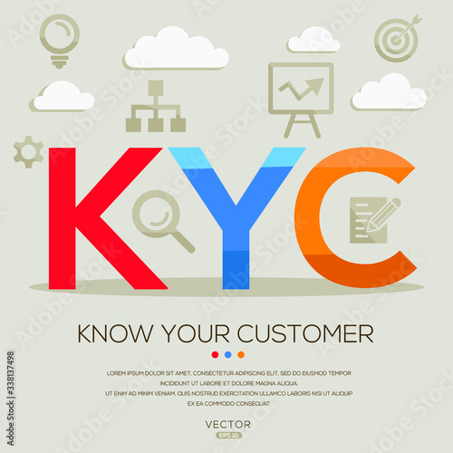KYC mean (know your customer) ,letters and icons,Vector illustration.